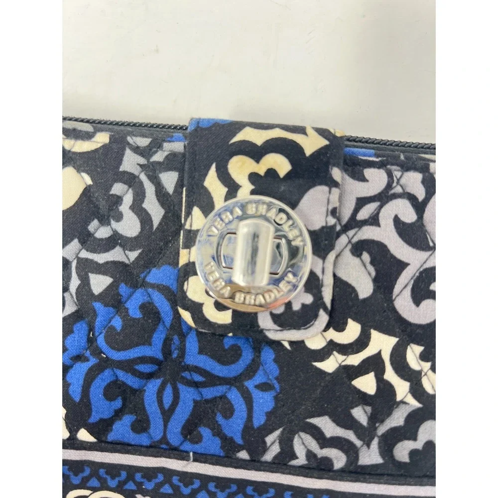 Vera Bradley Canterbury Pattern Turn Lock Zip Around Wallet Cobalt Blue Black